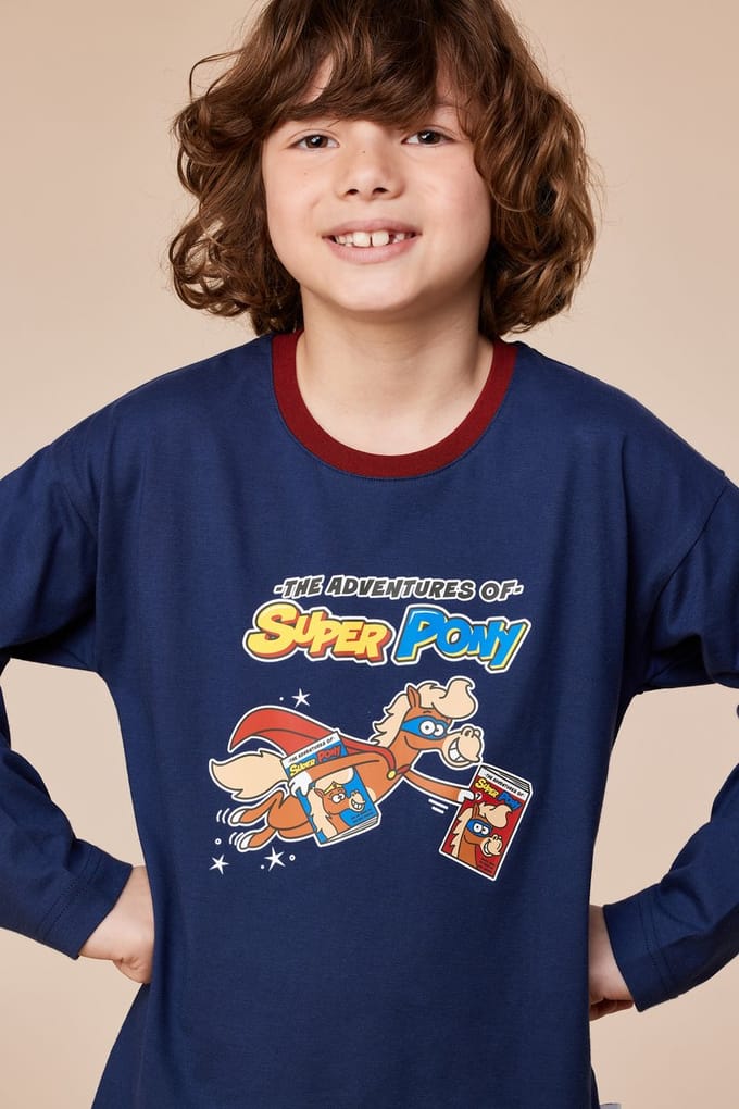 Woody - Jongens/Heren Pyjama - Donkerblauw Pony - S