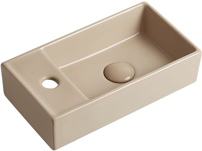 Fontein Ora 41x22x10cm mat beige inclusief afvoerplug links