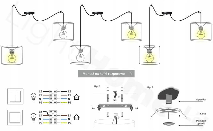 Light-Home WERONA – Hanglamp – 2-lichts – Zwart/Goud – Metalen Constructie – Verstelbare Hoogte