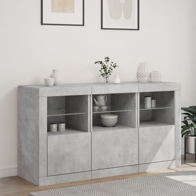 vidaXL - Dressoir - met - LED-verlichting - 123x37x67 - cm - betongrijs