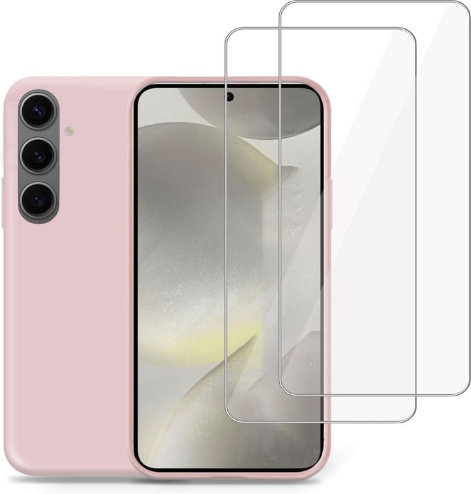 Hoesje + 2x Screenprotector geschikt voor Samsung Galaxy S24 Plus – Tempered Glass - Liquid Back Case Cover Rose