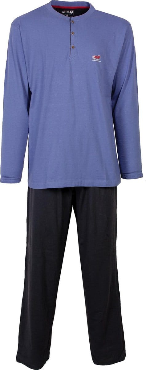 MEQ Heren Pyjama - Pyjama Set - 100% Katoen - Blauw - Maat S
