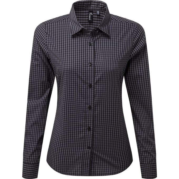 Premier Dames/dames Maxton Check Shirt met lange mouwen (Staal/Zwart)