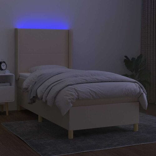 vidaXL - Boxspring - met - matras - en - LED - stof - crèmekleurig - 80x200 - cm