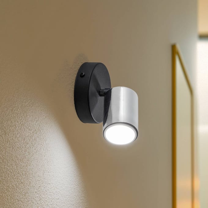 HELAM Wandlamp Tune II, zwart/chroom, metaal, GU10, Ø 5,5 cm