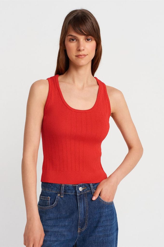 Geribbelde Mouwloze Slim-fit Blouse