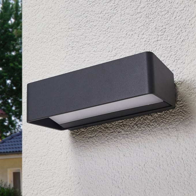 Lucande LED buitenwandlamp Midvig, donkergrijs, hoekig, IP65