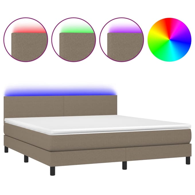 vidaXL - Boxspring - met - matras - en - LED - stof - taupe - 160x200 - cm