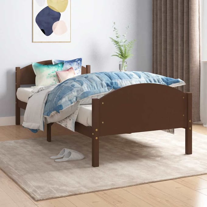 vidaXL - Bedframe - massief - grenenhout - donkerbruin - 100x200 - cm
