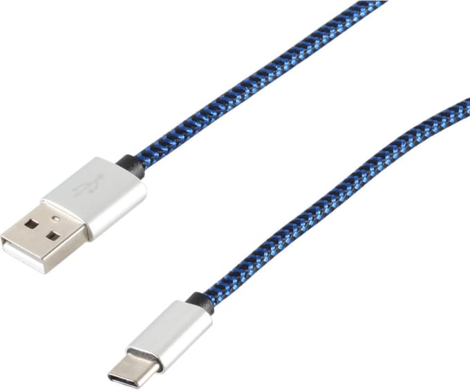 USB-C naar USB-A kabel - USB2.0 - tot 2A / blauw nylon - 2 meter