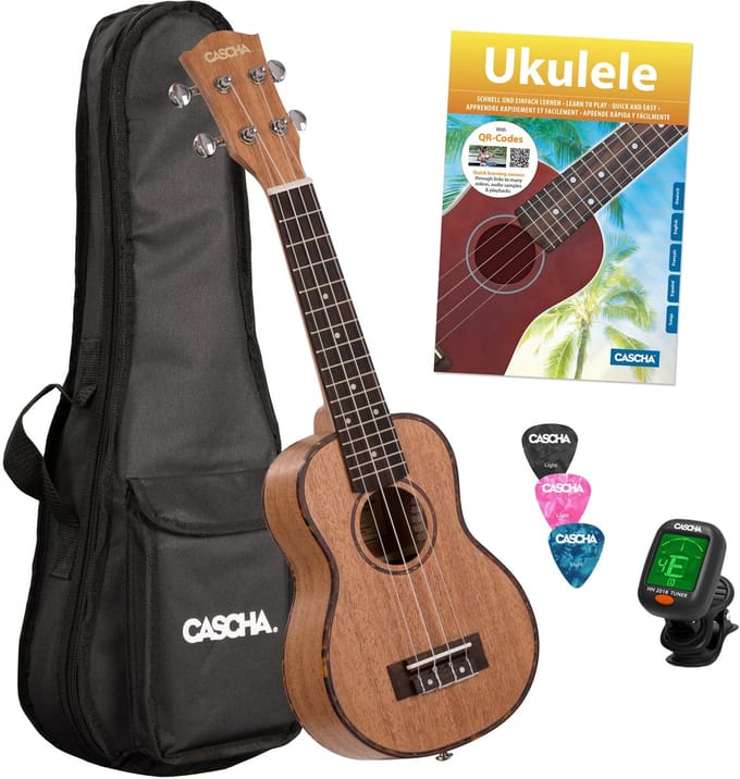 Cascha HH 2027 Premium Mahogany sopraan ukelele set (4-talig)