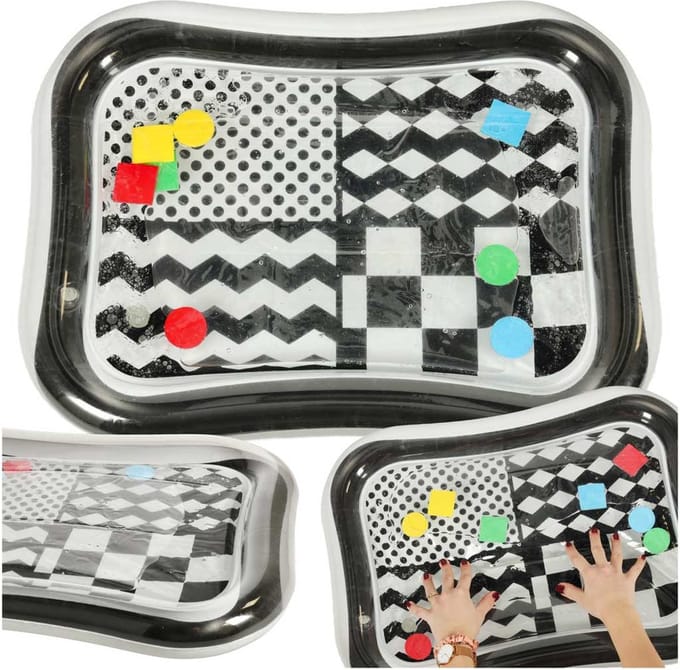 Playos® - Sensorische Watermat - Zwart / Wit - Tummy Time - Opblaasbaar - Contrast - Speelkleed - Speelmat - Sensorisch Speelgoed - Waterspeelmat