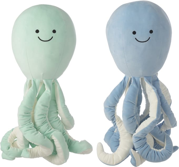 J-Line decoratie Octopus - polyester - blauw/muntgroen - set van 2