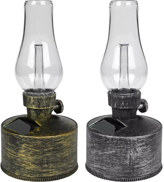 Benson Solar LED olielamp - flame effect - zilver - 21 cm - IP44