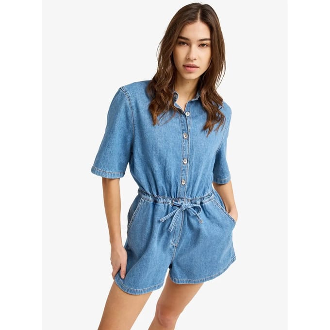 Roxy Real Tomorrow Denim Korte Mouw Romper Blauw L Vrouw