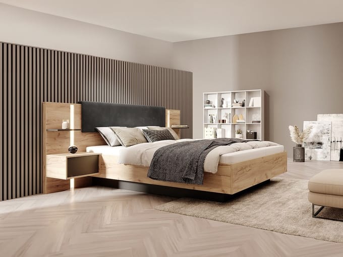 Vente-unique Bedframe stof antracietgrijs, natuurlijk licht 140 x 190 cm