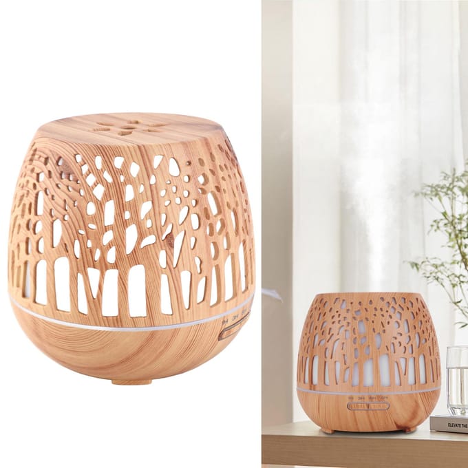 400ml Lucht Aromatherapie Luchtbevochtiger Aromatherapie Diffuser Licht Houtnerf met Hol Design