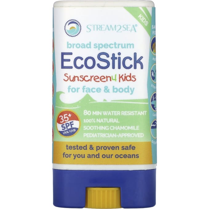 Stream2Sea, Crème solaire EcoStick 4 enfants, FPS 35+, sans parfum, 14 g (16 g) white