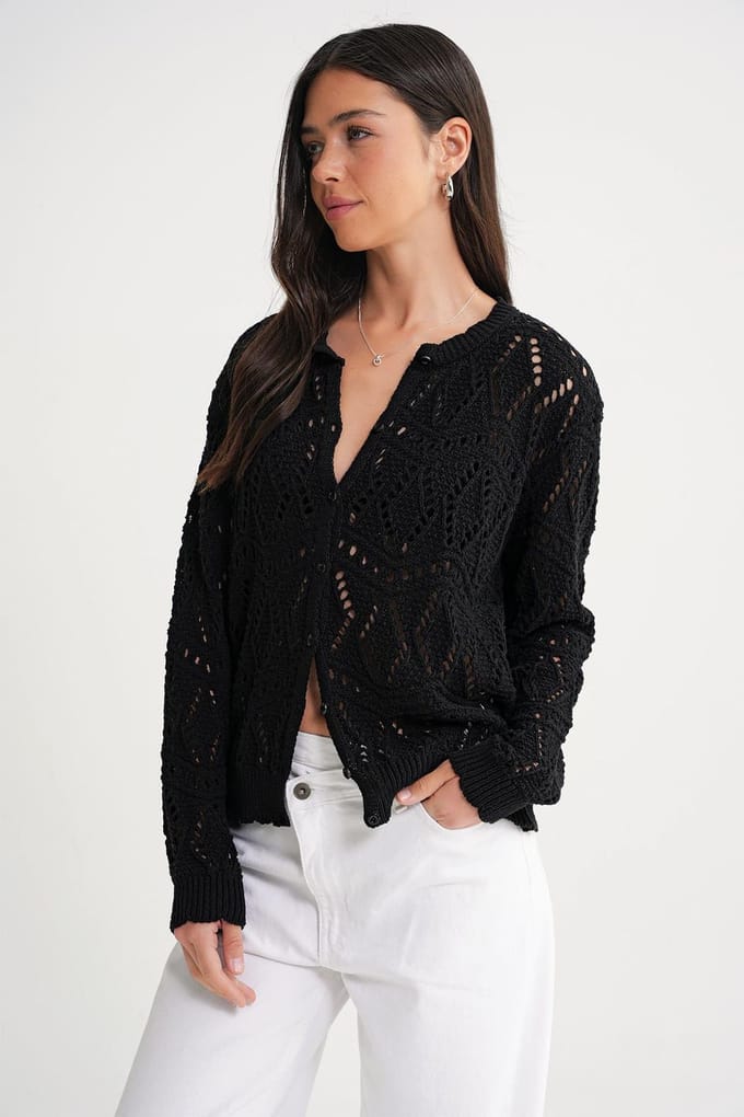 Gestructureerde Brei Cardigan met Knopsluiting