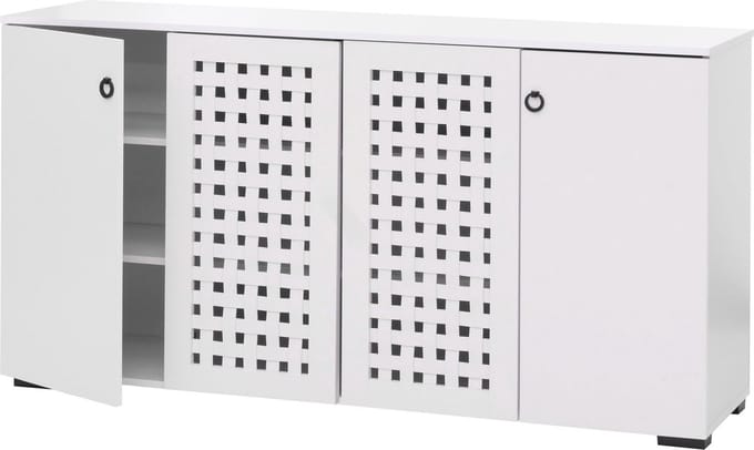 Dressoir MCW-N87, ladekast dressoir, 3D vlechtwerk design 4 deuren 9 opbergvakken 83x159x37cm ~ wit