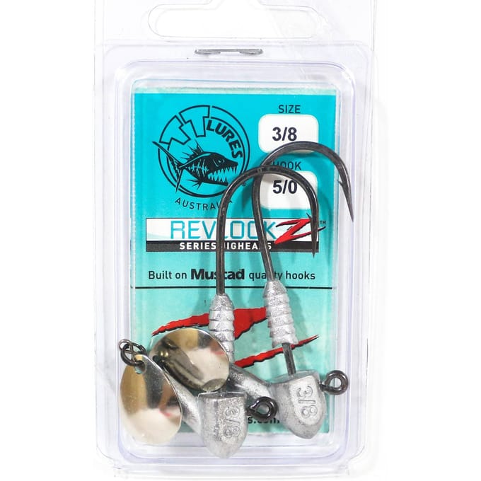 Tackle Tactics TT Revlockz Jig Head met blad 3/8 oz 5/0 2/pak (9537) blue