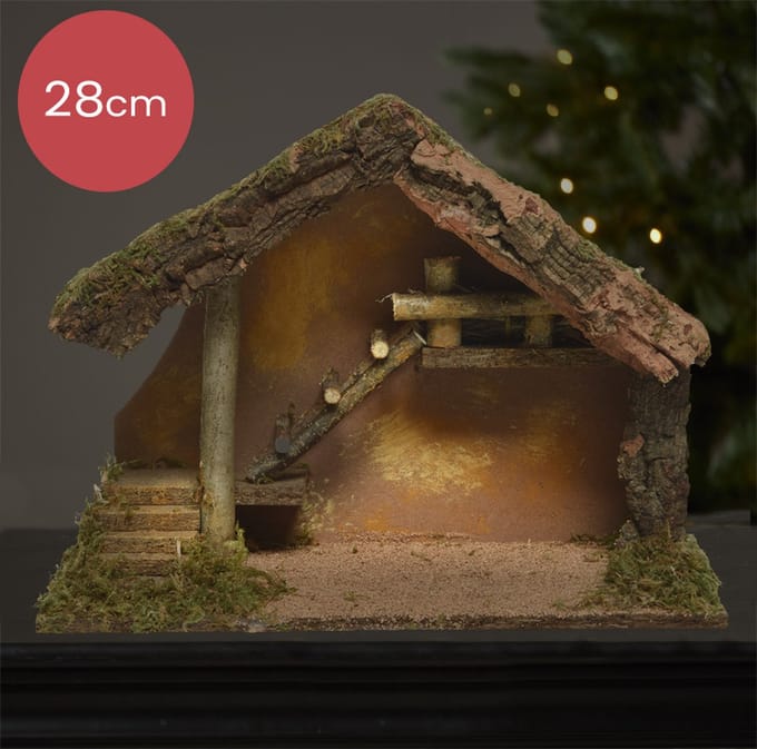Kerststal met ladder voor kerstfiguren - 39 x 19 x 28 cm
