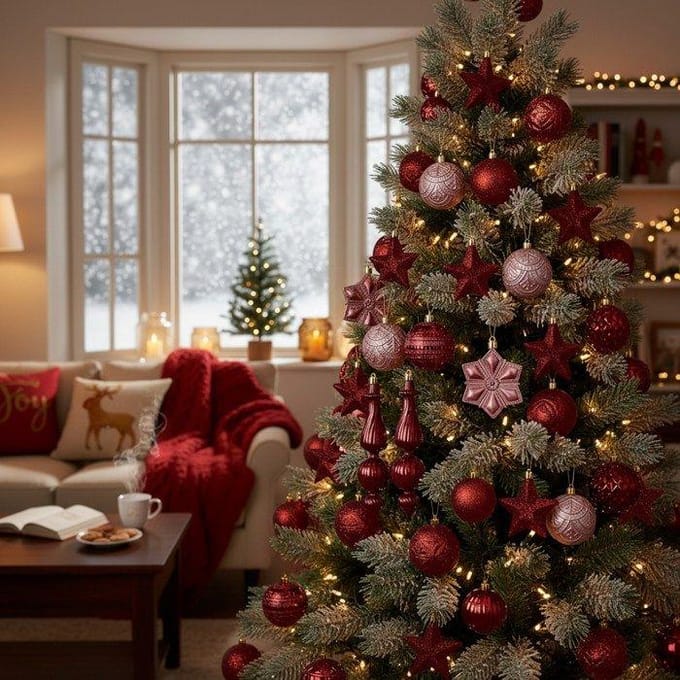 Springos Kerstballen | 18 Stuks | Paars | Bordeauxrood | Mat | Glanzend | Glitter