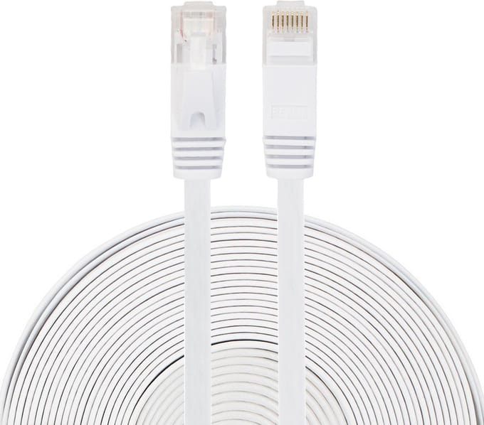 By Qubix internetkabel - 15 meter - cat 6 - Ultra dunne Flat Ethernet kabel - Netwerkkabel (1000Mbps) - Wit - UTP kabel - RJ45 - UTP kabel