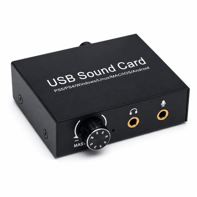 DrPhone AudioDeck Externe Geluidskaart – 3,5mm Jack – Volume & Basregeling – Microfoon – PS5/PC/Mac
