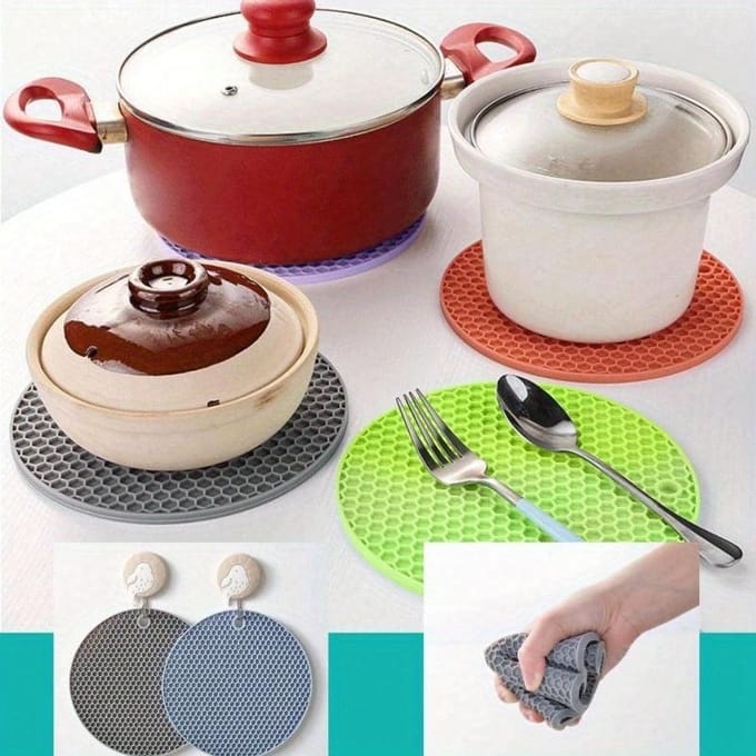 Siliconen Isolatiepad, Moderne Zwarte Honingraat Textuur Ronde Antislip Hete Pot Mat Voor Tafel L - 1PC