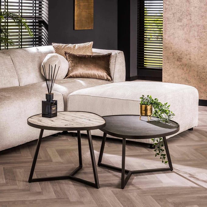 DH Interior Salontafel Set van 2 Logan Leisteen - 60 x 55 x 45 cm - Steen - Modern - Organisch