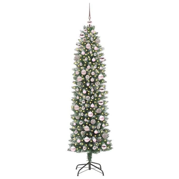 vidaXL Kunstmatige slanke kerstboom Groen en Wit 180 cm