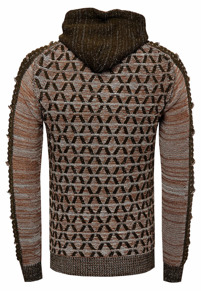 Contrasterende grof gebreide hoodie met 1/2 rits