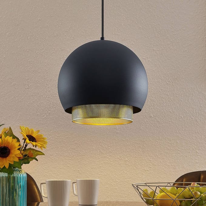 Lucande - hanglamp - 1licht - ijzer - H: 23.3 cm - E27 - zwart, goud