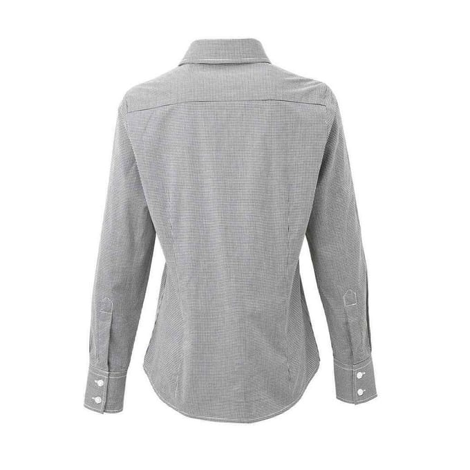 Premier Dames/Dames Micro Gingham geruit katoenen shirt met lange mouwen (Zwart/Wit)