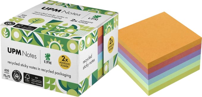 UPM sticky notes - formaat 75 x 75 mm - assorti kleuren - 1 memoblok - IN-5654-97UR