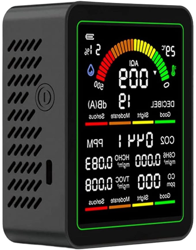 Luchtkwaliteitsmeter - Luchtmonitor Tester - Omgevingsanalyse - 13 In 1 Metingen - 2.8 Inch LCD - Wit