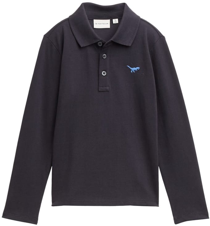 Tom Tailor - Polo met lange mouwen en borduursel - Maat 92/98 - coal grey