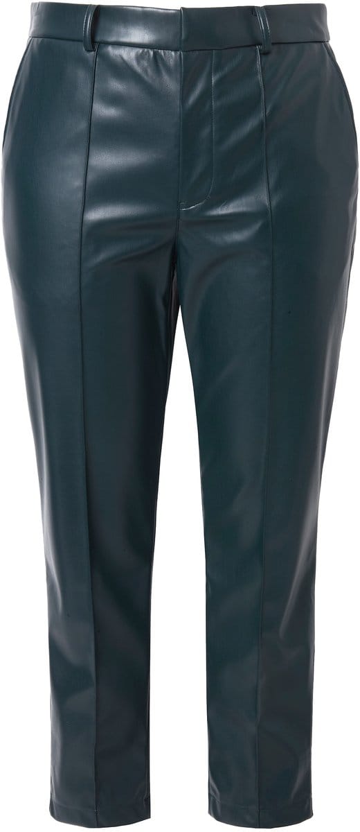 Studio Untold - Dames - Broek van imitatieleer mom-shape bies - Middernacht groen - Maat 48