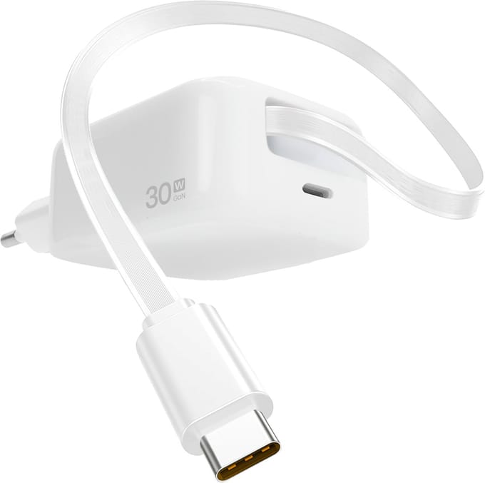 30W Snellader met geïntegreerde USB C Kabel - Super Fast Charger - Vaste USB-C Oplaadkabel