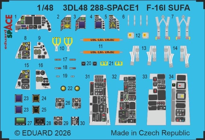 Eduard Modelbouwdecoratie - 3DL48288 Sp - Accessoires Set voor Lockheed Martin F-16I Sufa - Photo-etch
