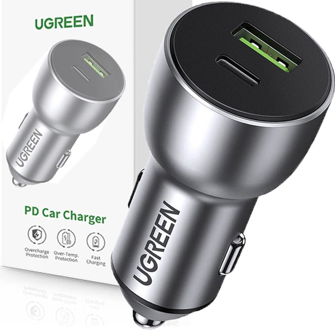 UGREEN CD213 36W Car Charger - 18W USB-A + 18W USB-C / PD & QC 3.0 - Gray