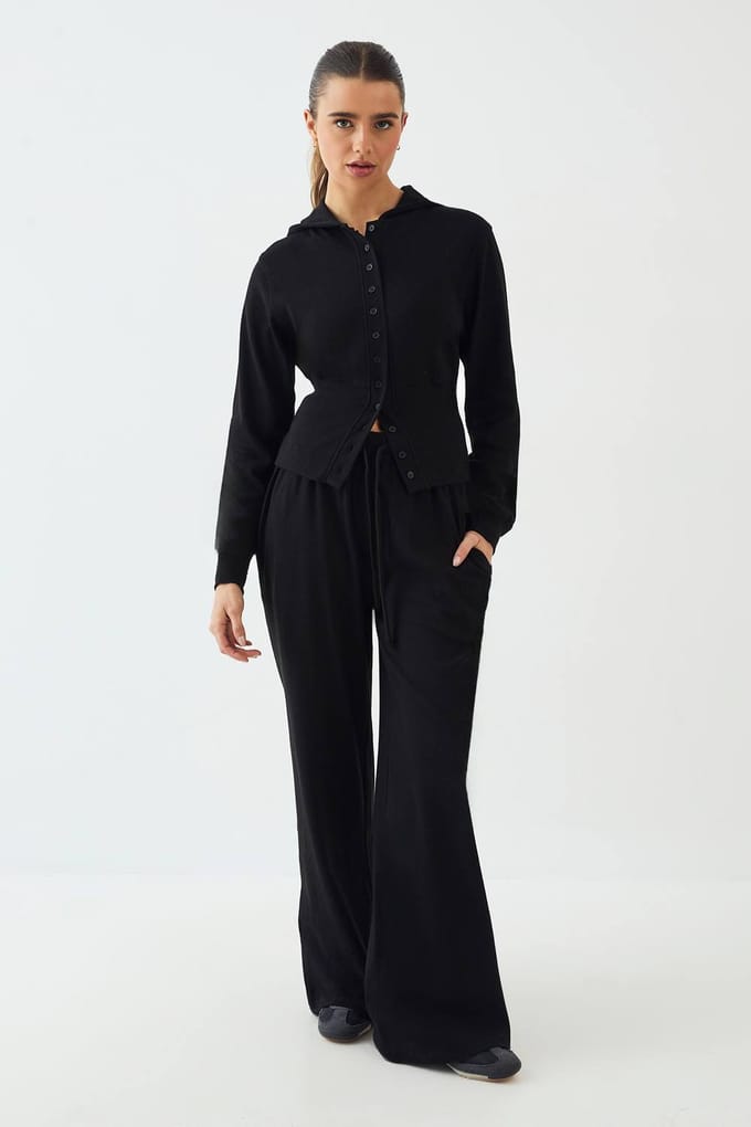 Dames DSGN Studio Heavy Rib Straight Leg Jogger | Zwart | Maat: Small