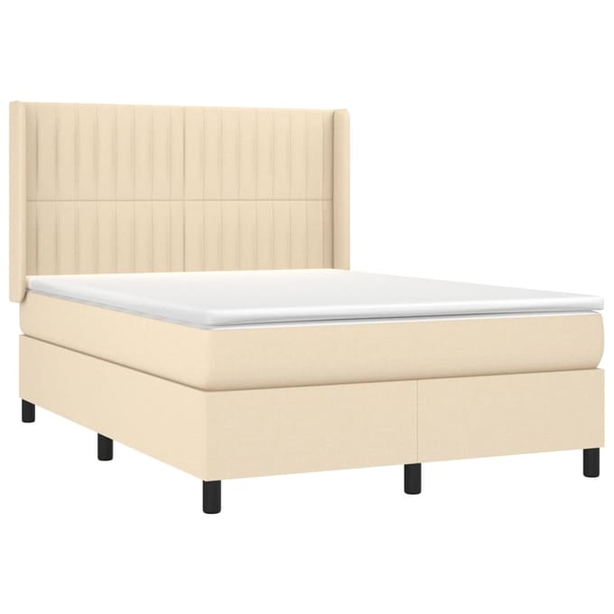 vidaXL - Boxspring - met - matras - stof - crèmekleurig - 140x190 - cm