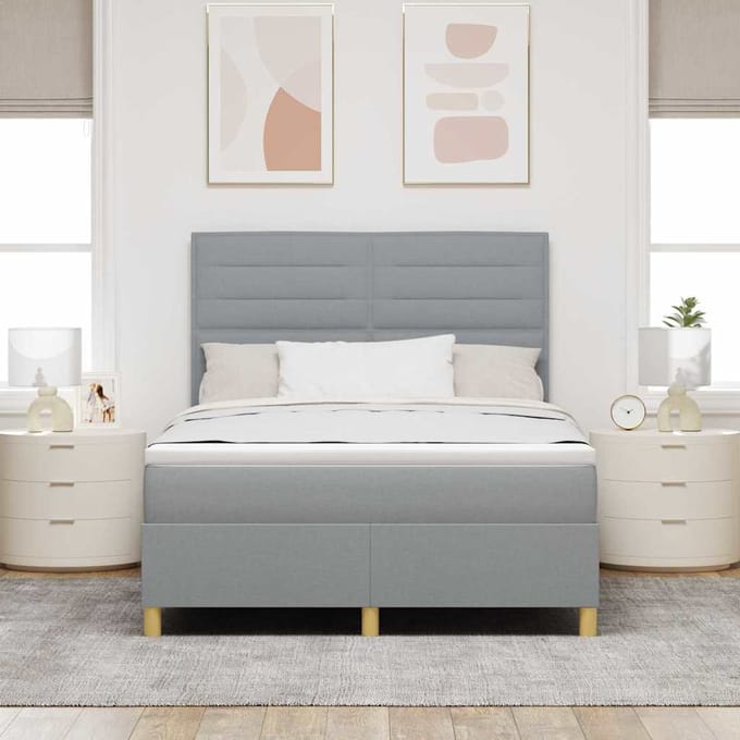 vidaXL - Boxspring - bed - met - matras - Lichtgrijs - 160 - x - 200 - cm - Stof