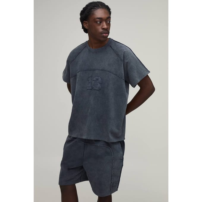 Oversized Boxy T-shirt Met Korte Raglanmouwen & Short Set | Charcoal | Size Medium