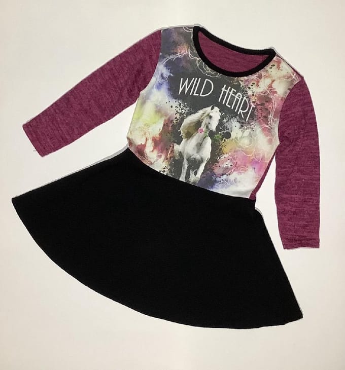 S&C Jurk met paard - donkerroze - Wild heart - maat 86