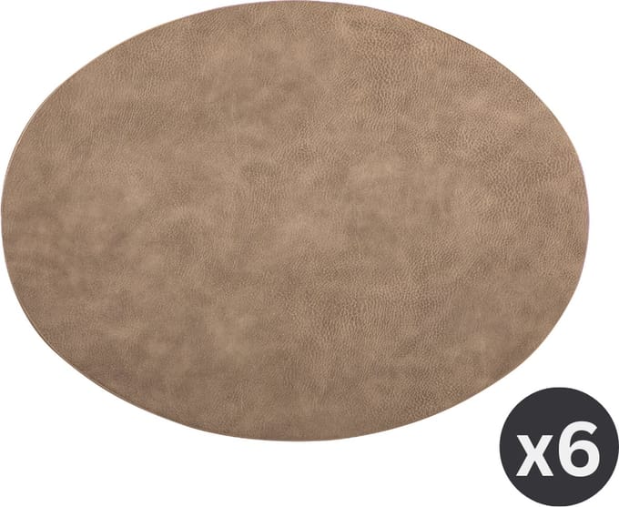 Placemat TROJA - SET/6 - ovaal - kunstleer - 33x45 cm, taupe