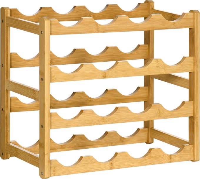 HOMCOM wijnrek - 4 planken - voor 16 wijnflessen - stabiel