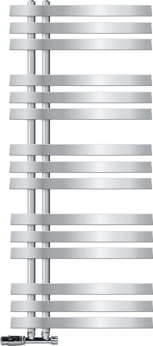 LuxeBath Badkamer radiator Ijzer EM 500x1200 mm chroom middenaansluiting met aansluitset en thermostaat hoekwand, design radiator badkamer verwarming handdoekwarmer handdoekdroger handdoekradiator